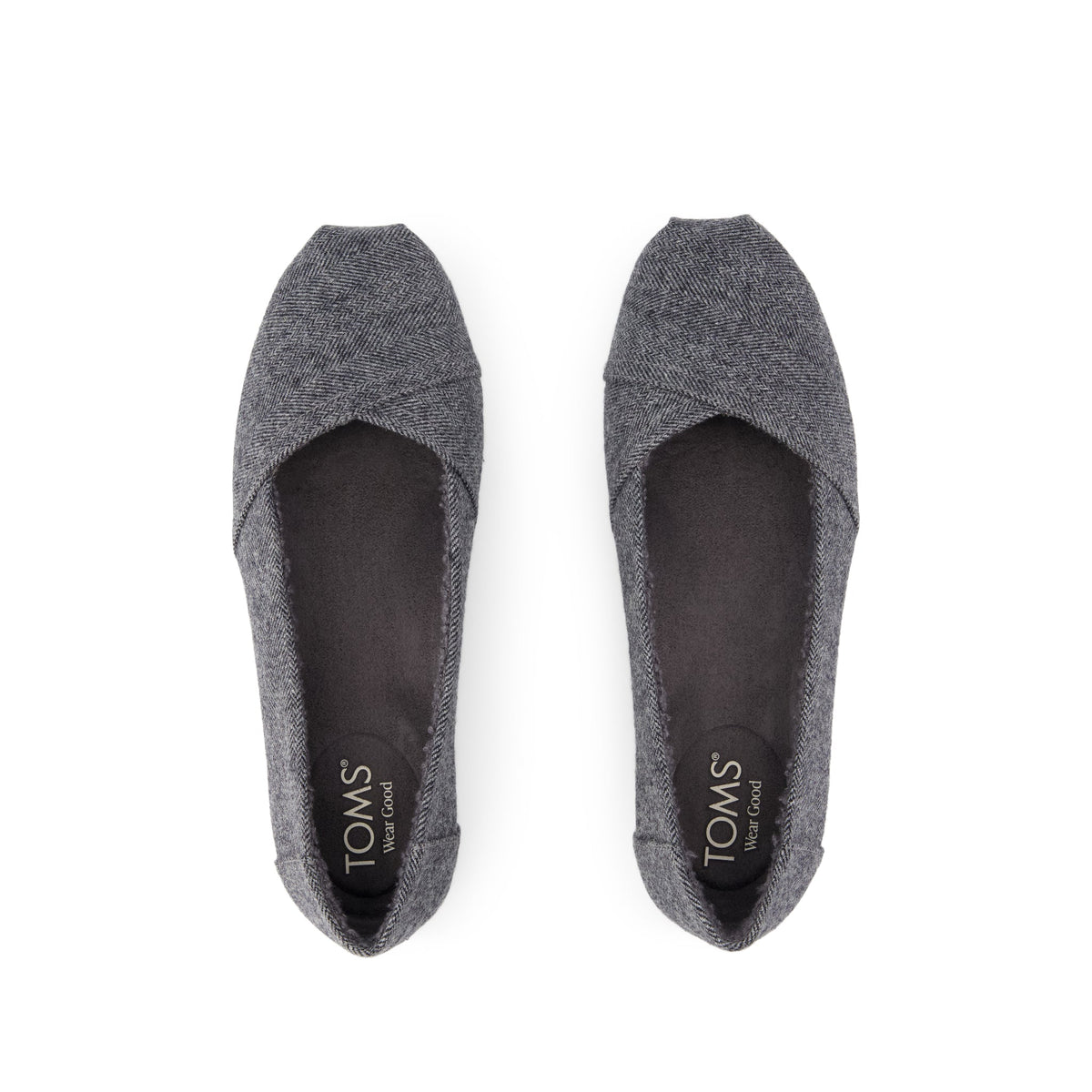 Alpargata Ballet Flat - Charcoal Heritage Herringbone w/ Faux Shearling Top View