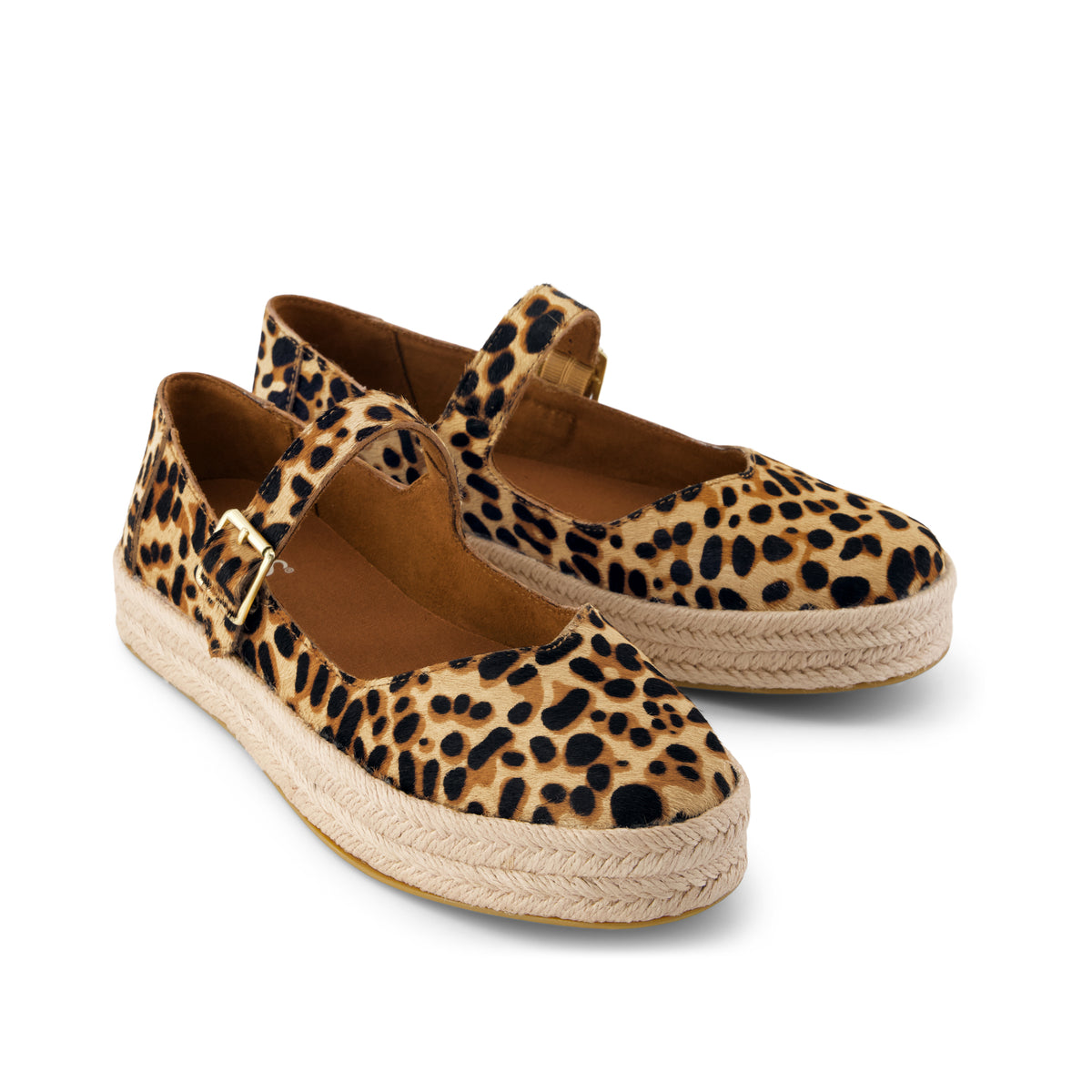 Carolina Mary Jane Espadrille - Brown Sugar Leopard Print Hair Front View