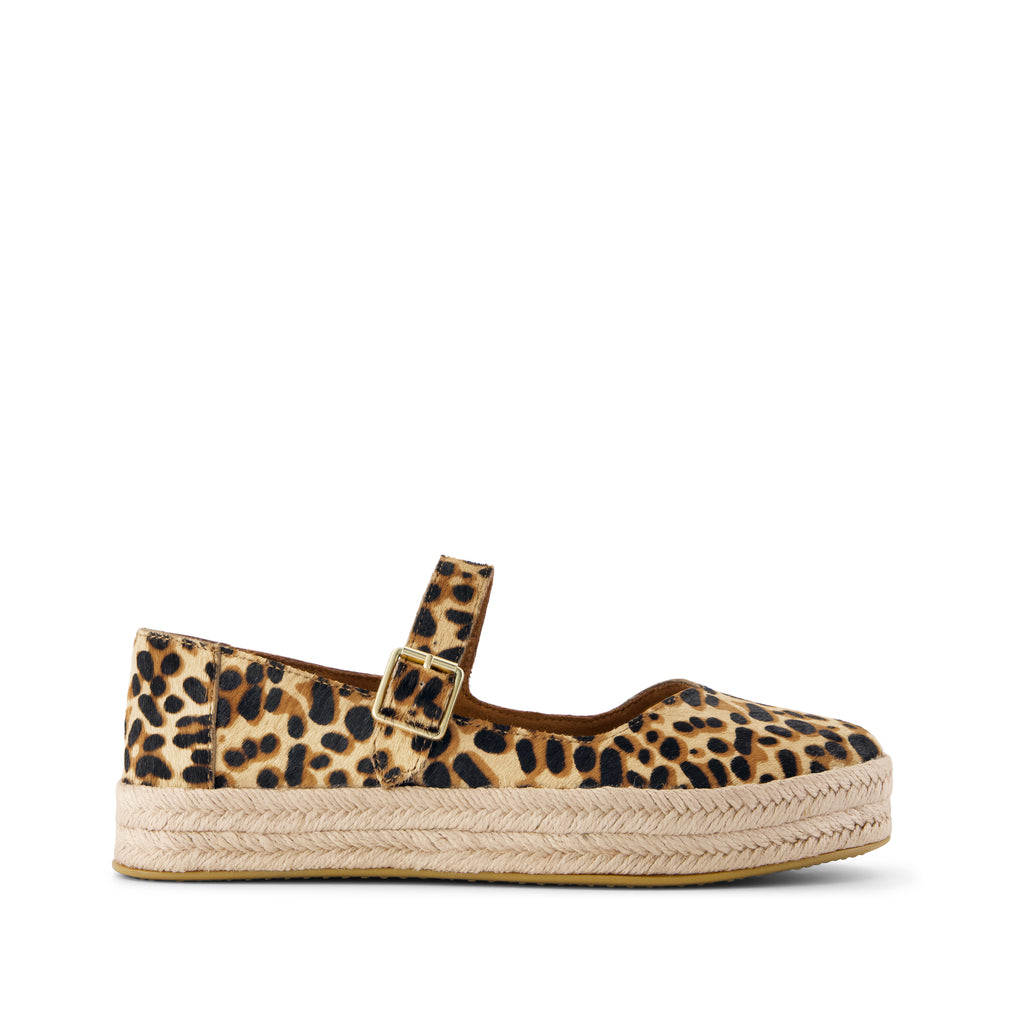 Carolina Mary Jane Espadrille - Brown Sugar Leopard Print Hair Side View
