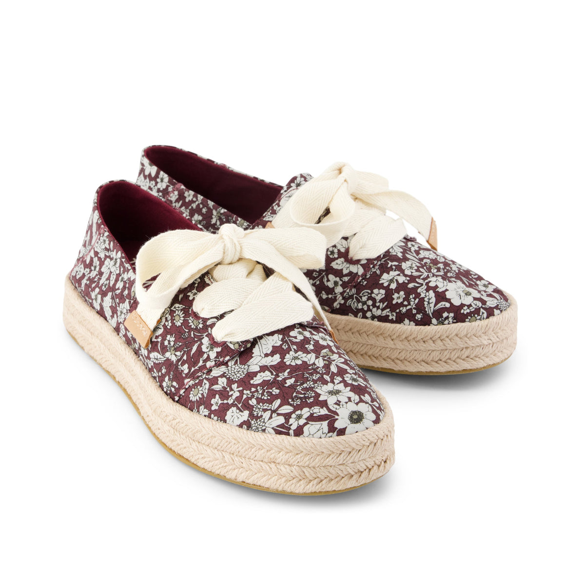 Carolina Lace-Up Espadrille - Burgundy Floral Print Front View