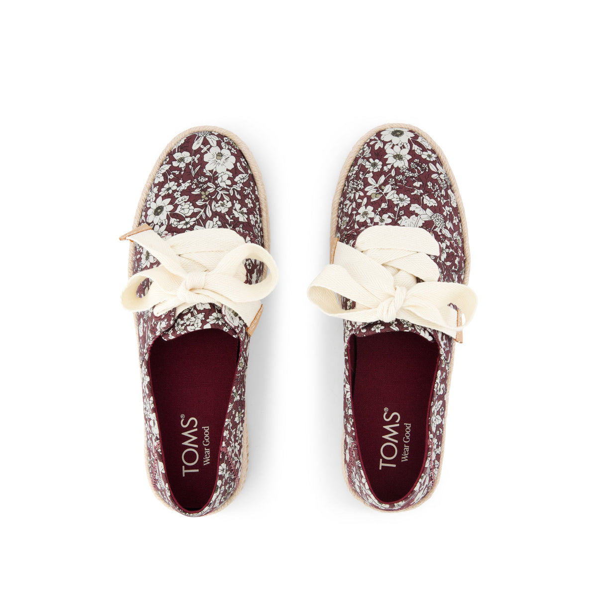 Carolina Lace-Up Espadrille - Burgundy Floral Print Top View