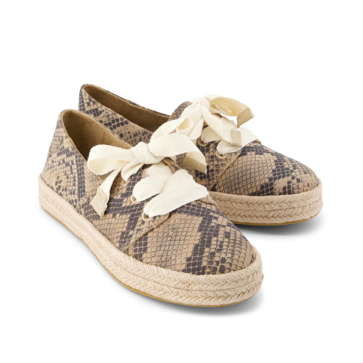 Carolina Lace-Up Espadrille - Taupe Snake Print Suede Front View