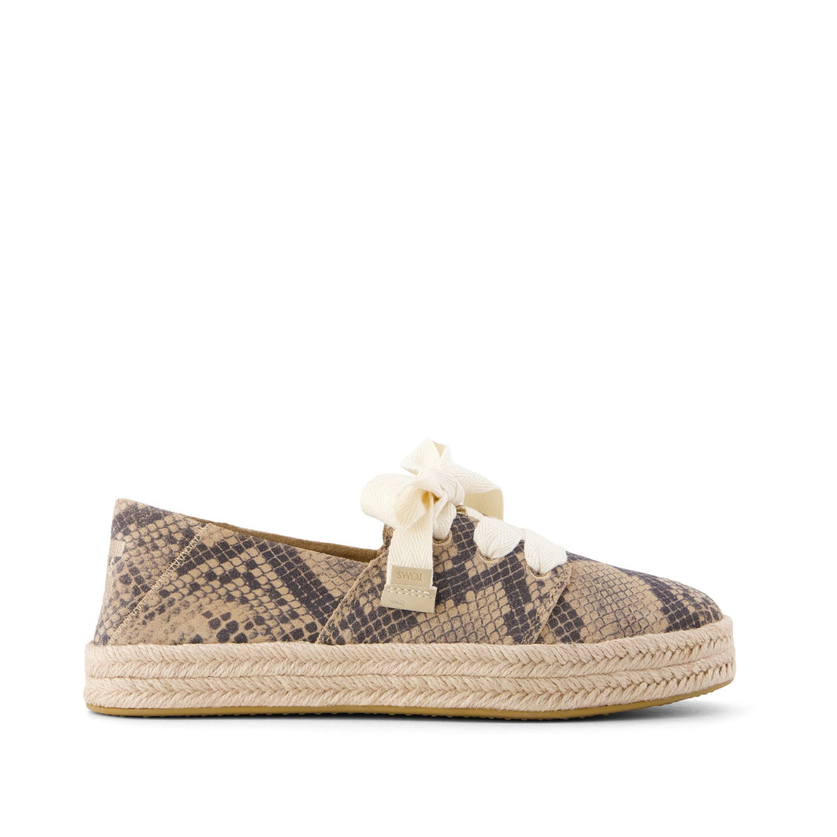 Carolina Lace-Up Espadrille - Taupe Snake Print Suede Side View