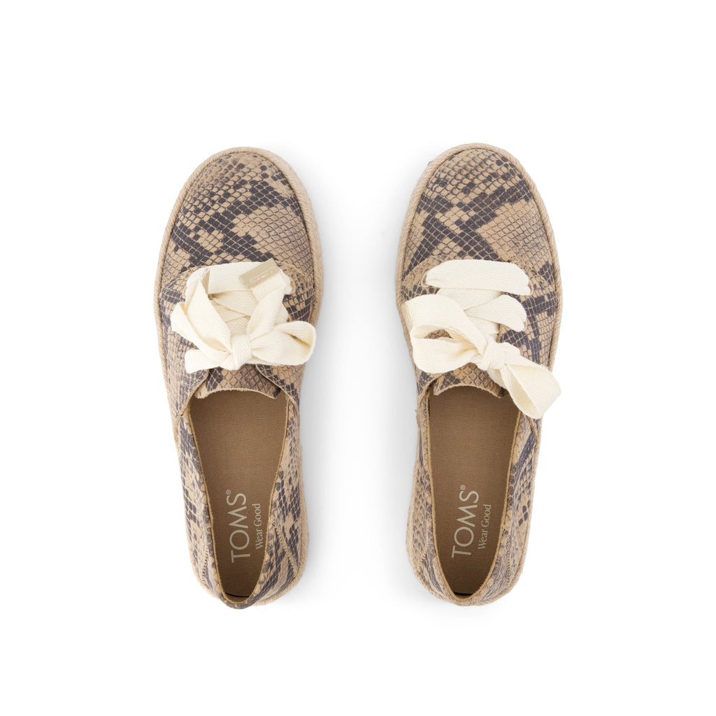 Carolina Lace-Up Espadrille - Taupe Snake Print Suede Top View