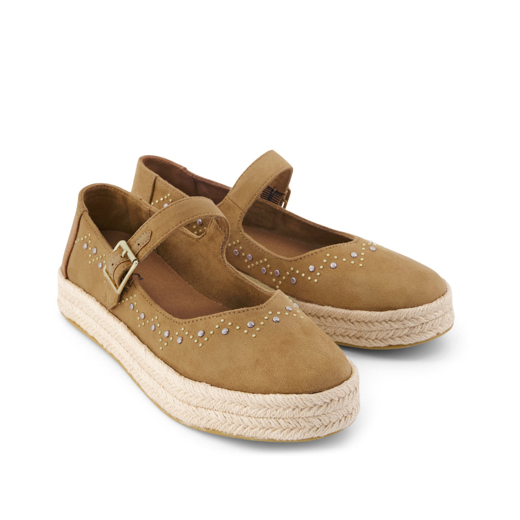 Carolina Mary Jane Espadrille - Toffee Microsuede Front View