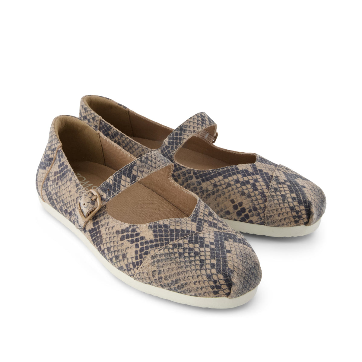 Alpargata Mary Jane - Taupe Snake Print Suede Front View
