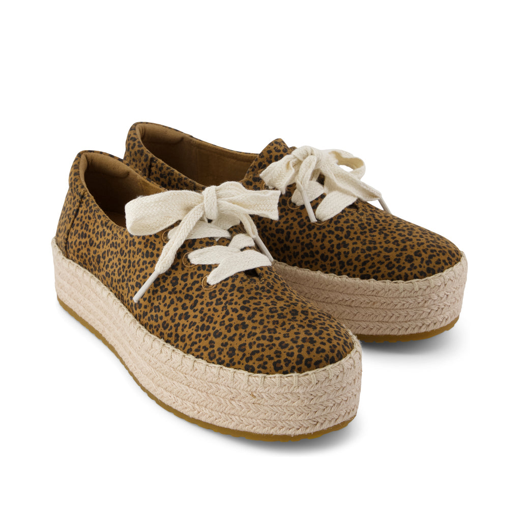 Valencia Lace-Up Platform Espadrille - Toffee Leopard Print Front View