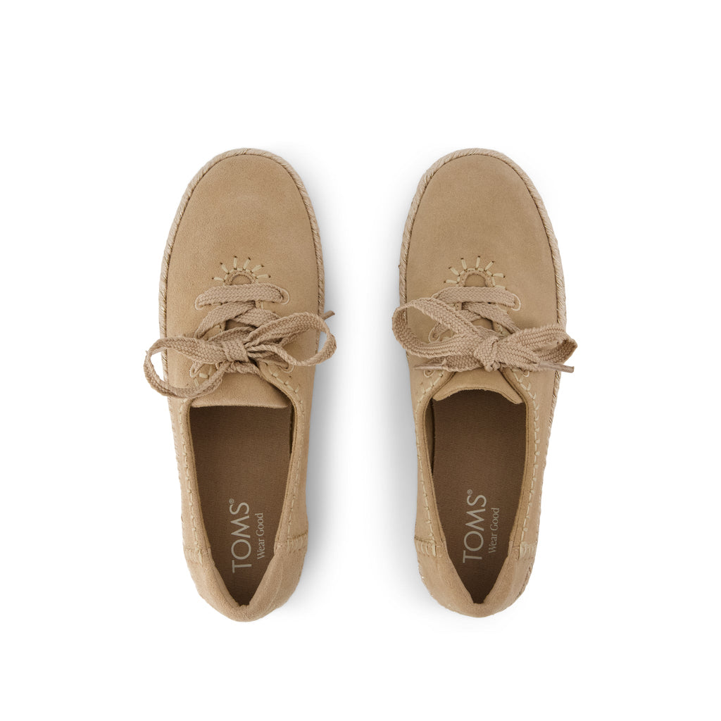 Valencia Lace-Up Platform Espadrille - Taupe Deco Stitch Suede Top View