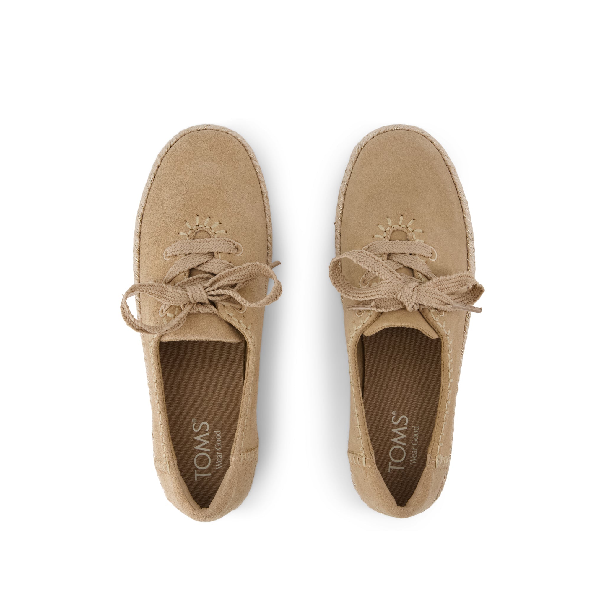 Valencia Lace-Up Platform Espadrille - Taupe Deco Stitch Suede Top View