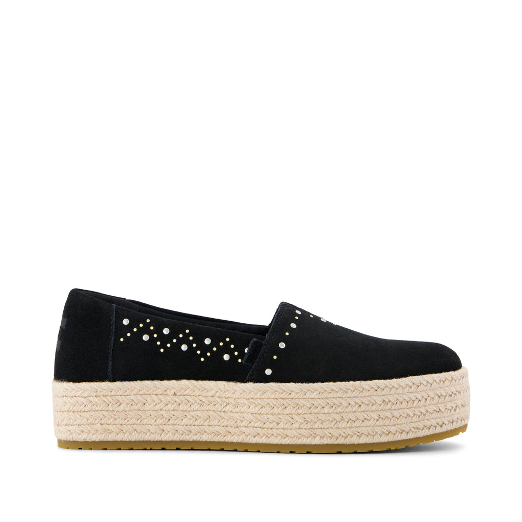 Valencia Platform Espadrille - Black Suede Side View