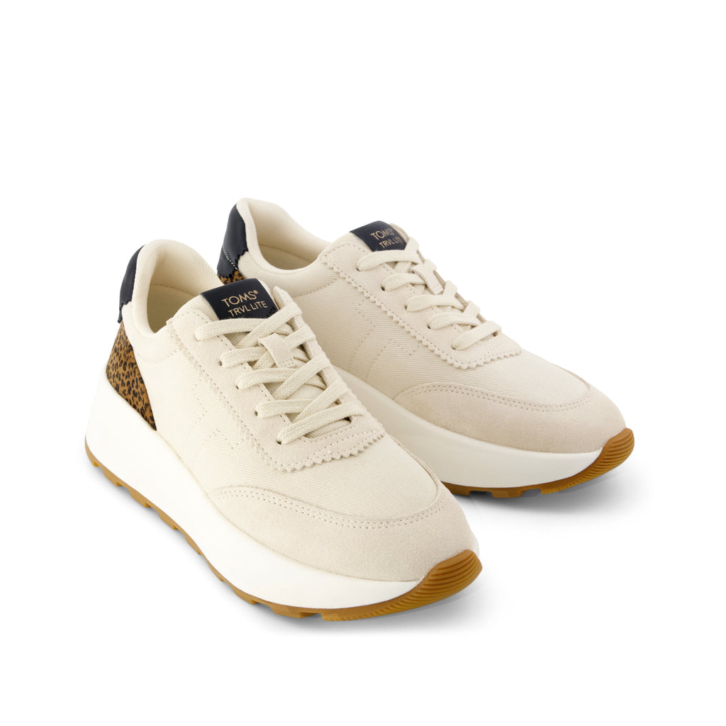 TRVL Lite Wedge Sneaker - Water Repellent Cream Cheetah Print Vintage Twill Front View