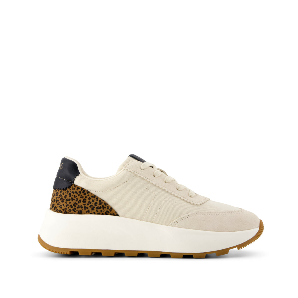TRVL Lite Wedge Sneaker - Water Repellent Cream Cheetah Print Vintage Twill Side View