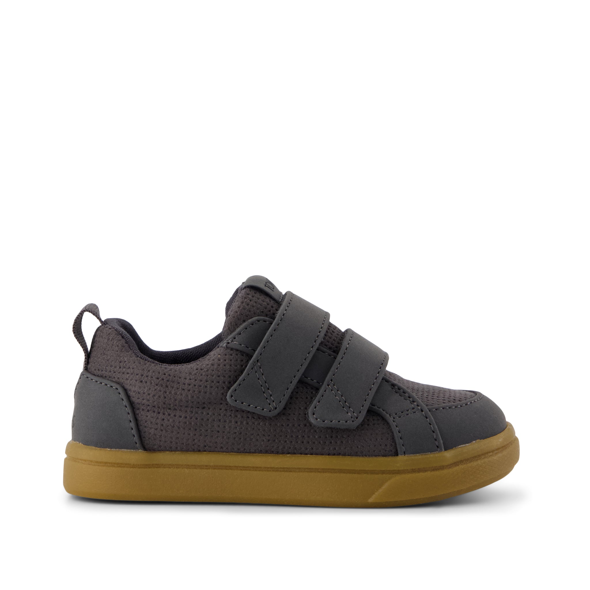 Cruz Double Strap Toddler Sneaker - Forged Iron Deboss Suede Side View