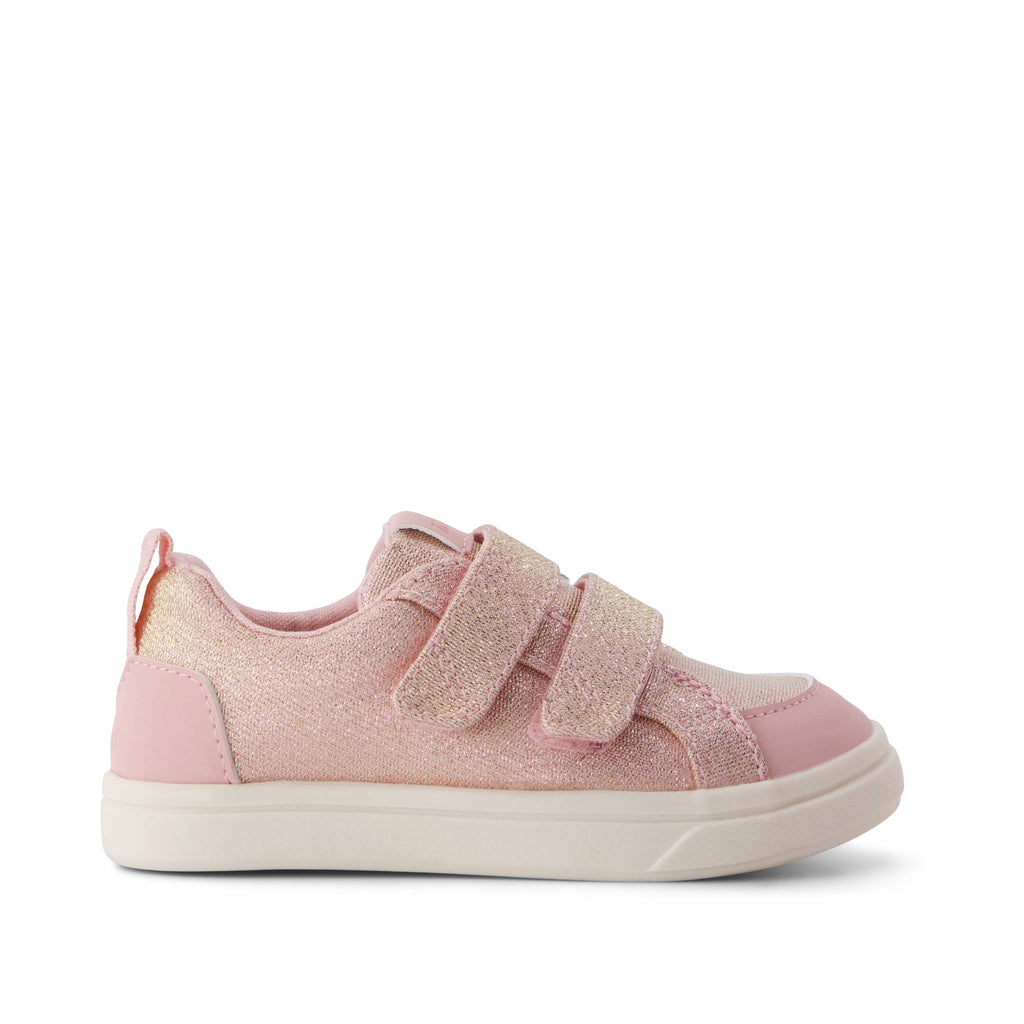 Cruz Double Strap Toddler Sneaker - Pink Quartz Iridescent Woven Side View