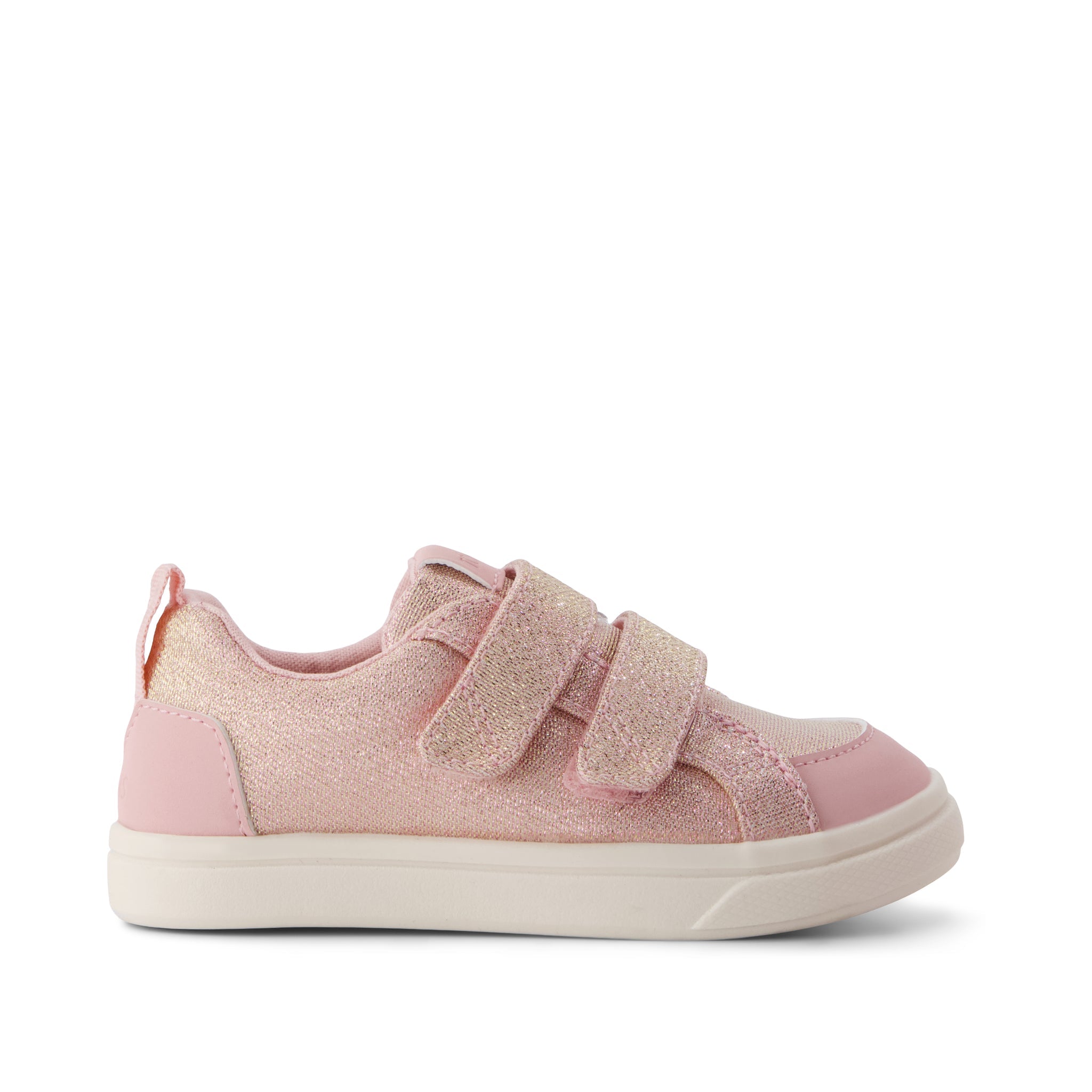 Cruz Double Strap Toddler Sneaker - Pink Quartz Iridescent Woven Side View