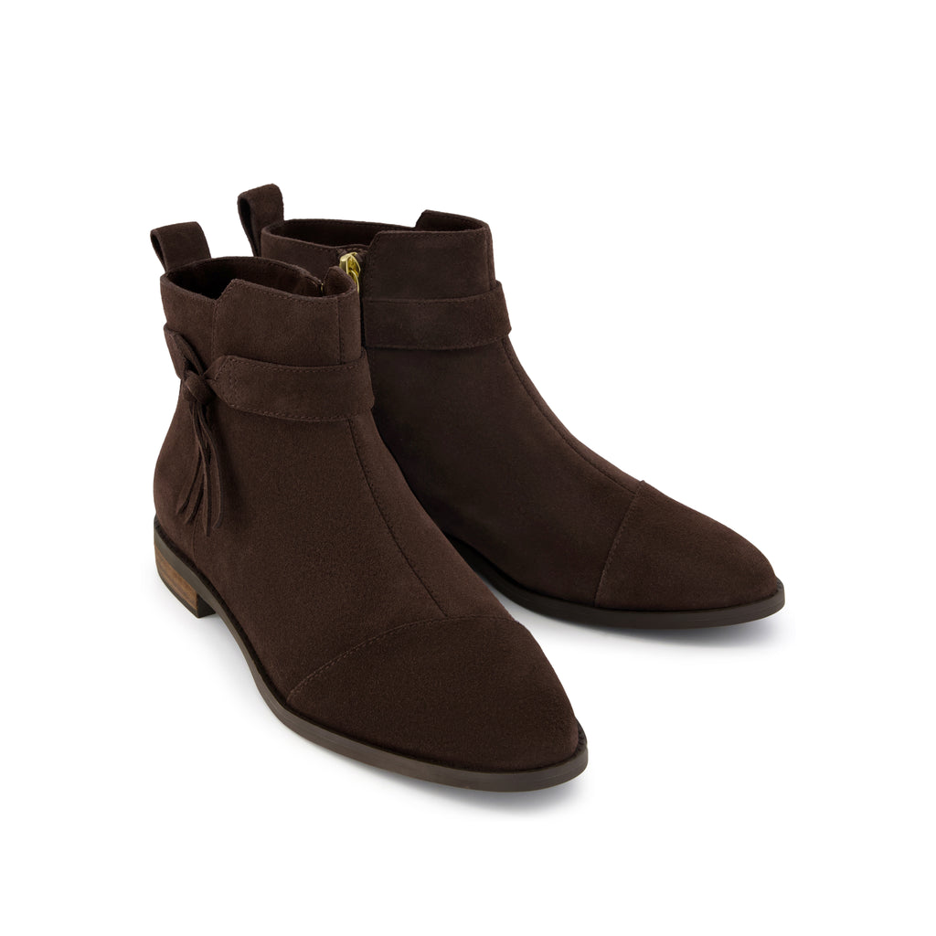 Stacey Ankle Bootie - Chocolate Brown Suede Front View