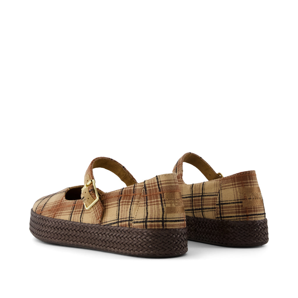 Carolina Mary Jane Espadrille - Toffee Textured Plaid Back View