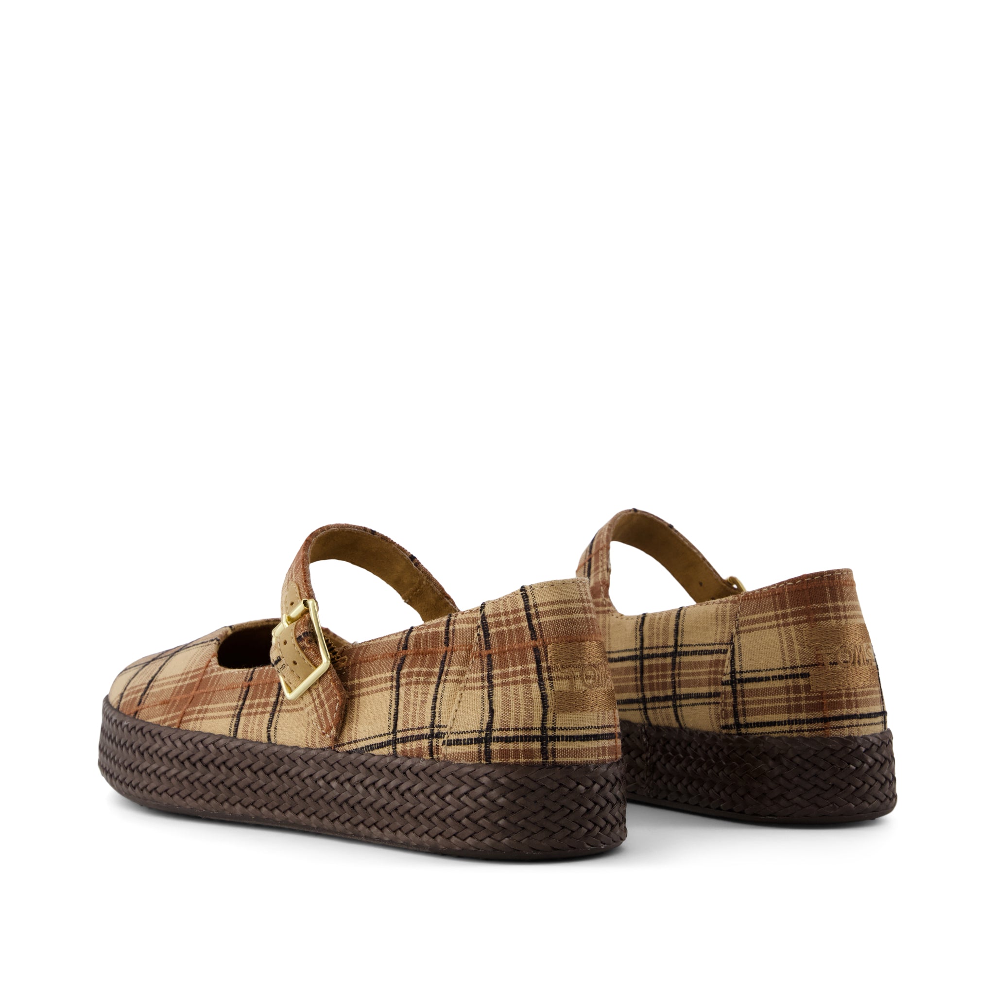 Carolina Mary Jane Espadrille - Toffee Textured Plaid Back View