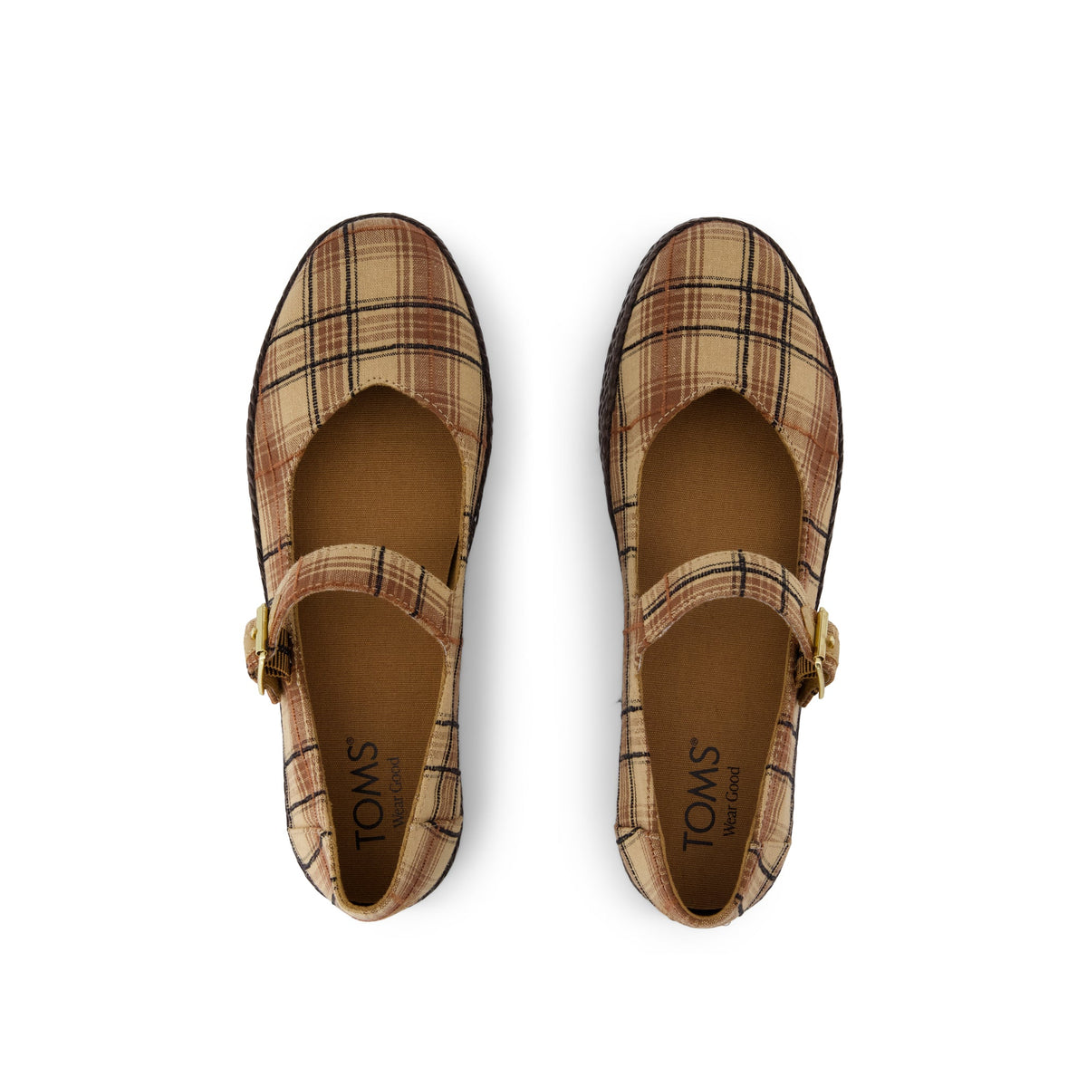 Carolina Mary Jane Espadrille - Toffee Textured Plaid Top View