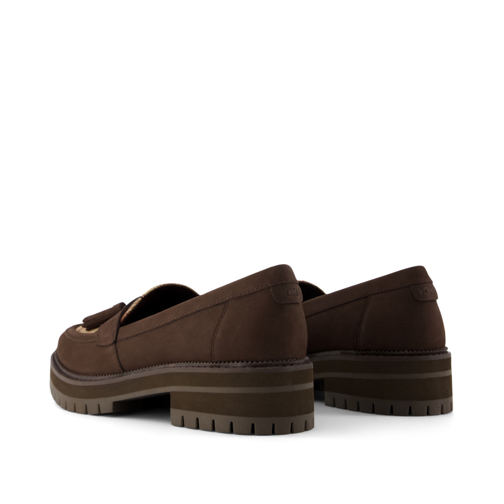 Cara Tassel Loafer  - Chocolate Brown Palid Back View