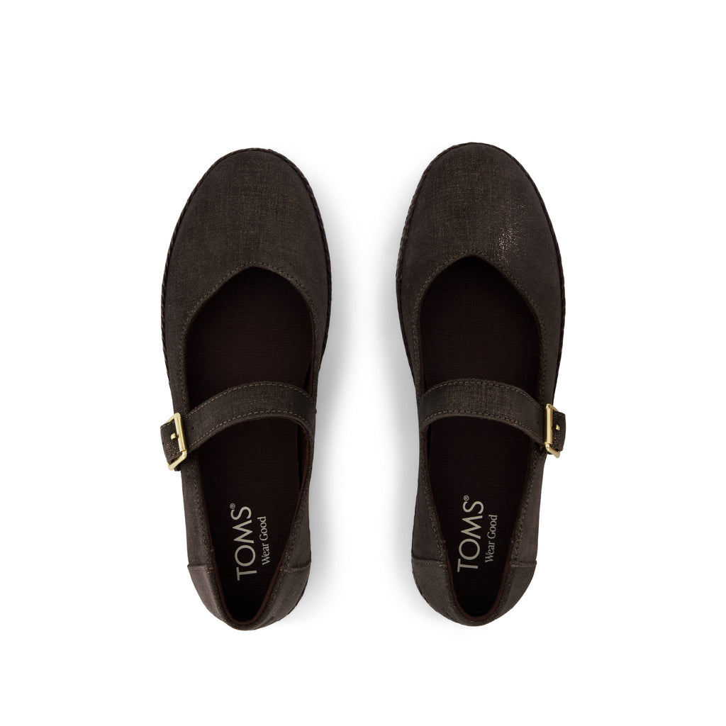 Carolina Mary Jane Espadrille - Metallic Chocolate Brown Crosshatch Suede Top View