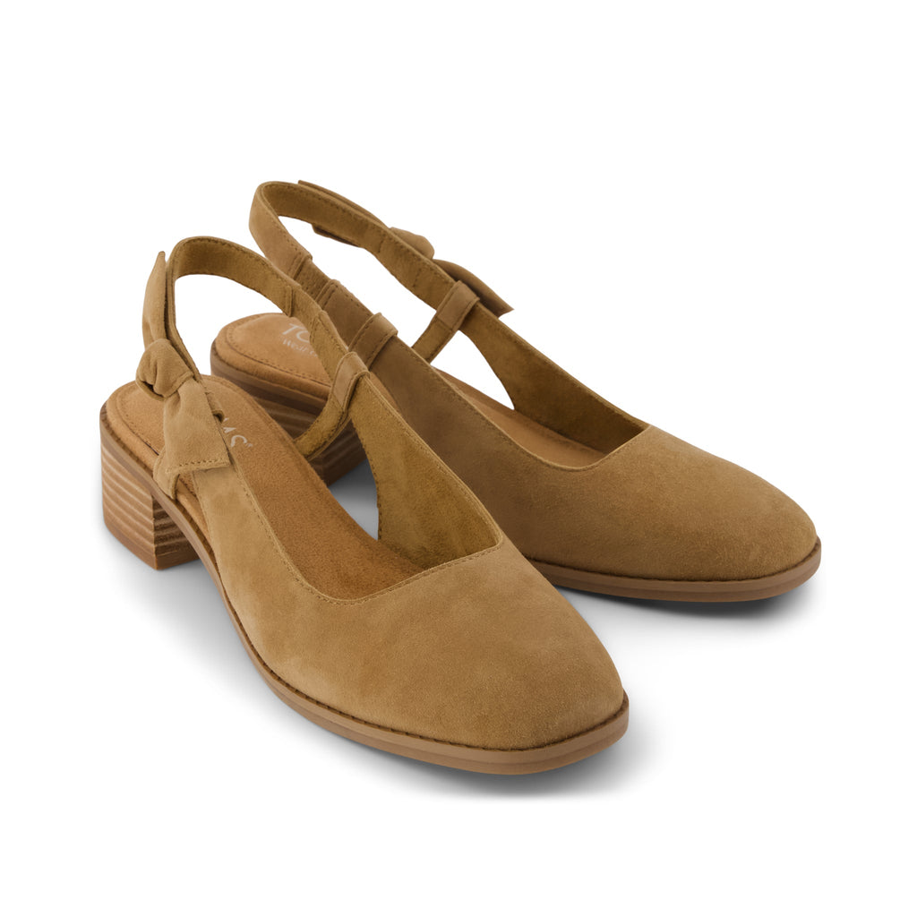 Jaclyn Slingback Bow Heel - Toffee Kid Suede Front View