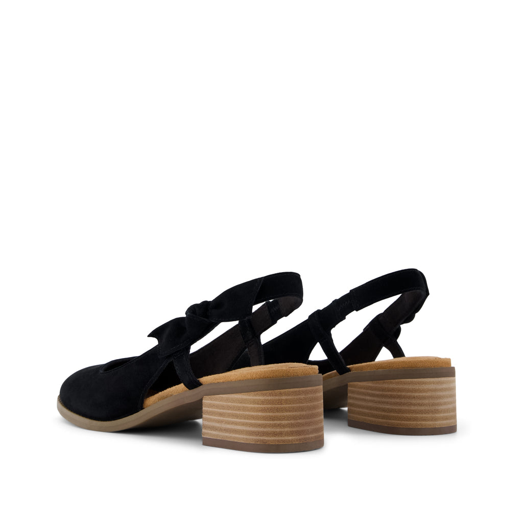 Jaclyn Slingback Bow Heel - Black Kid Suede Back View