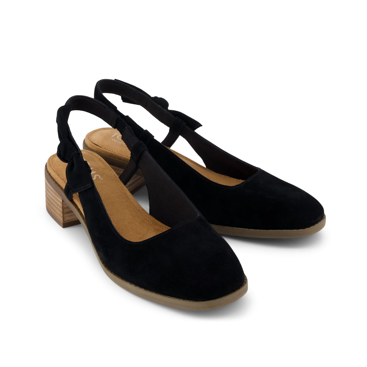 Jaclyn Slingback Bow Heel - Black Kid Suede Front View