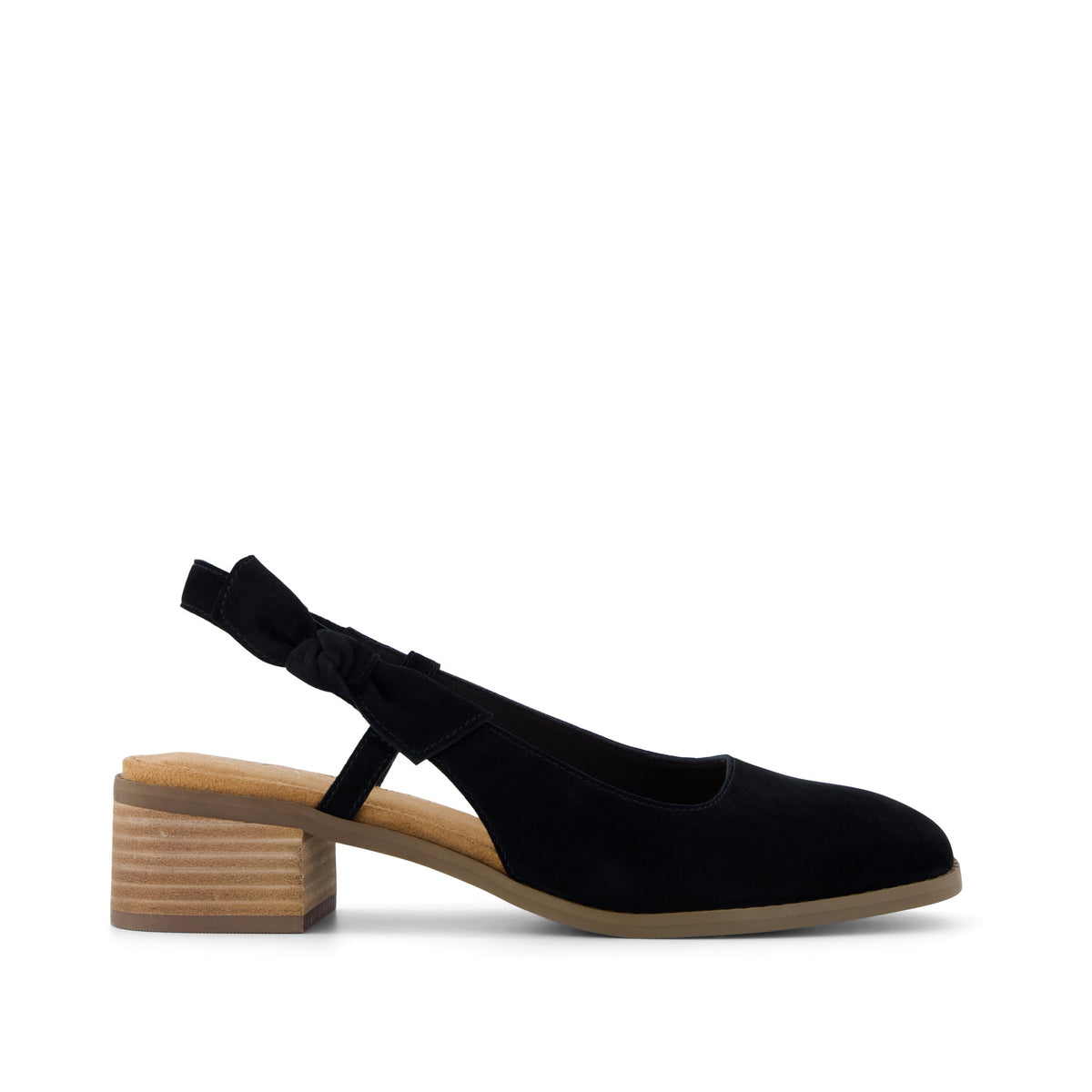 Jaclyn Slingback Bow Heel - Black Kid Suede Side View