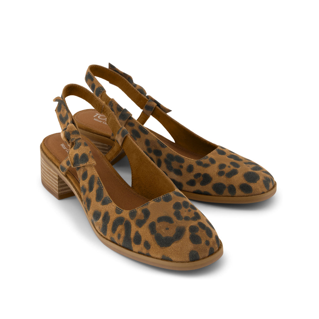 Jaclyn Slingback Bow Heel - Brown Sugar Leopard Suede Front View