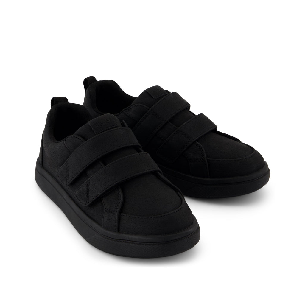 Cruz Double Strap Kids Sneaker - Black Microsuede Front View