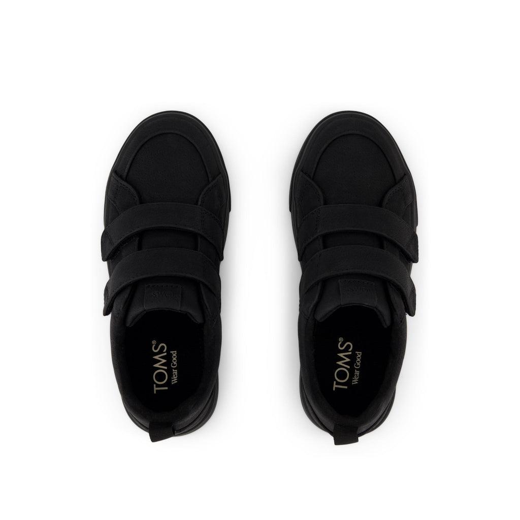 Cruz Double Strap Kids Sneaker - Black Microsuede Top View