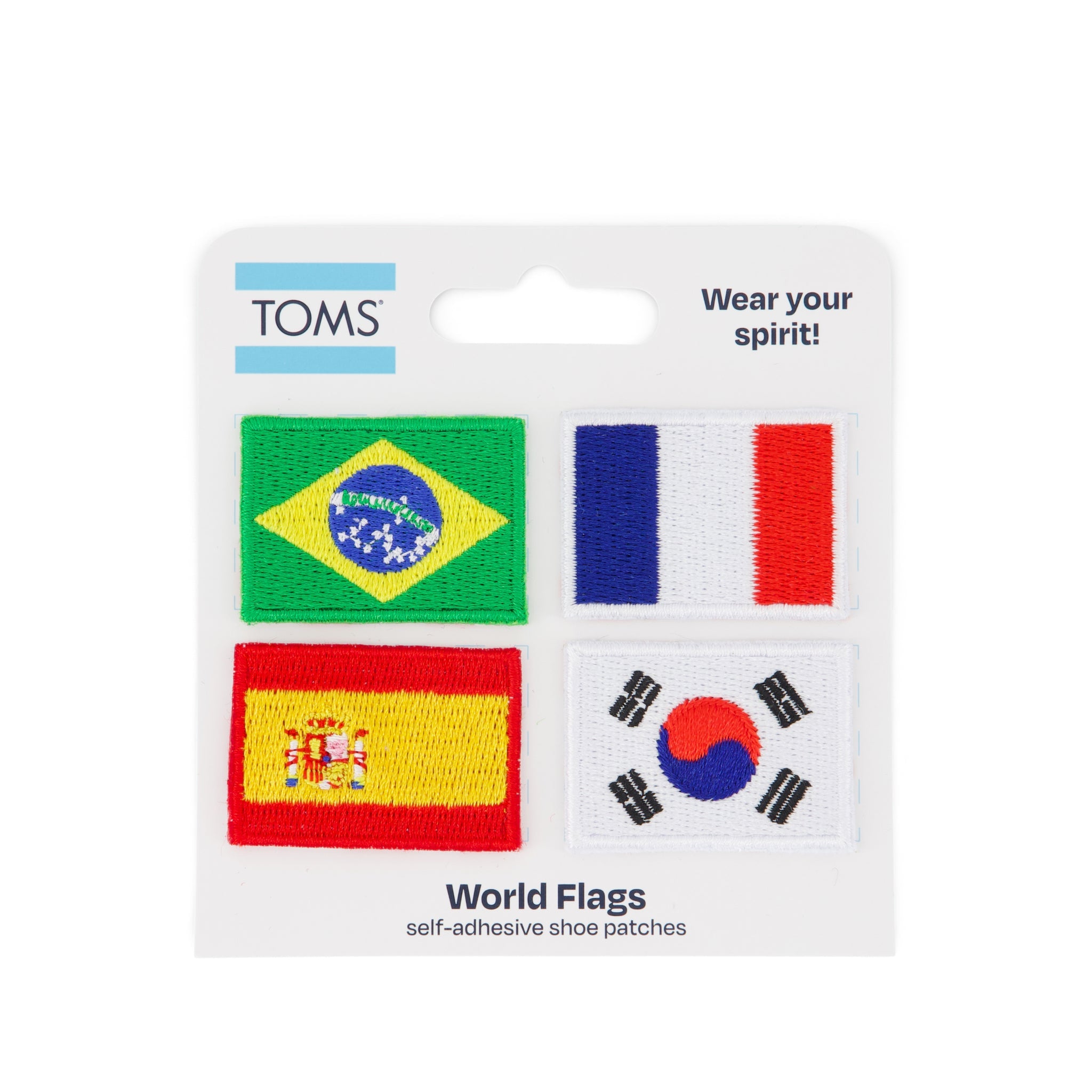  World Flags Brazil, France, Spain, South Korea Patches - Multi Front View