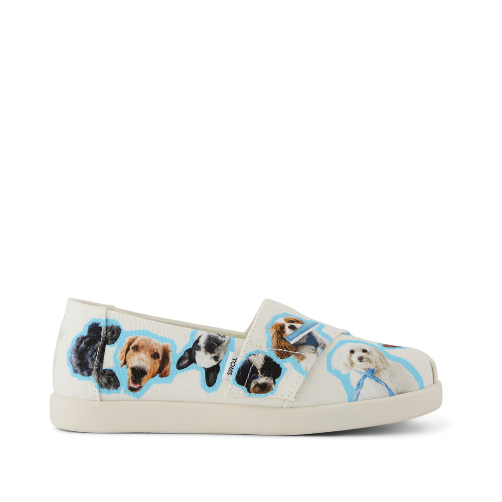 Alpargata Classic Kids Shoe - Egret Recycled Canvas Dogs Print Side View