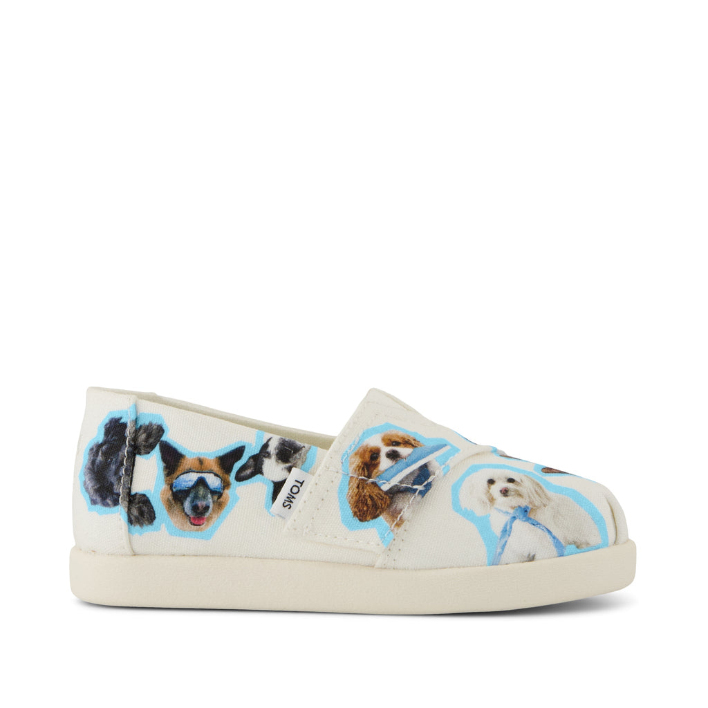 Alpargata Classic Toddler Shoe - Egret Recycled Canvas Dogs Print Side View