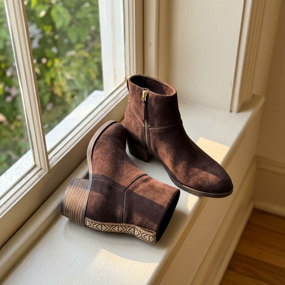 Laydown image of the Womens Elia Ankle Boot Water Resistant Chocolate Brown Suede