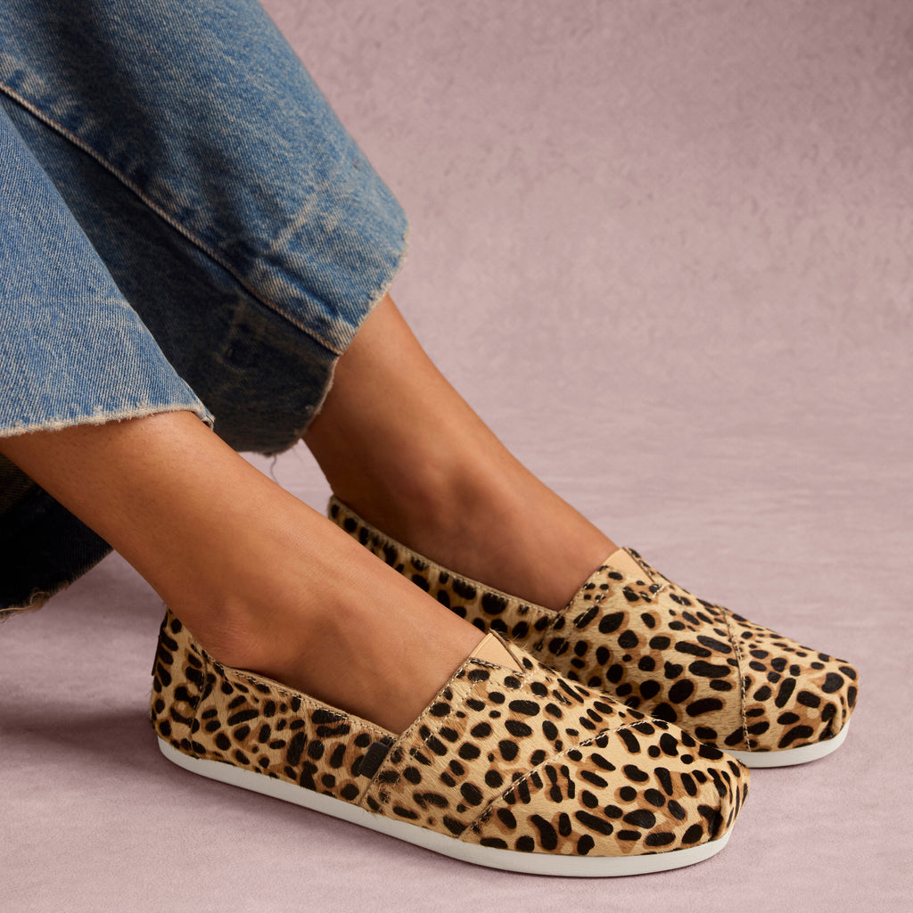 On model image of the Womens Alpargata Classic Brown Sugar Leopard Print Hair Leather