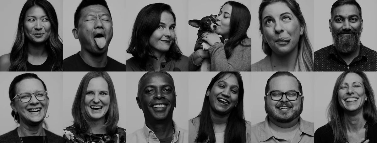 A collage of TOMS employees shown.