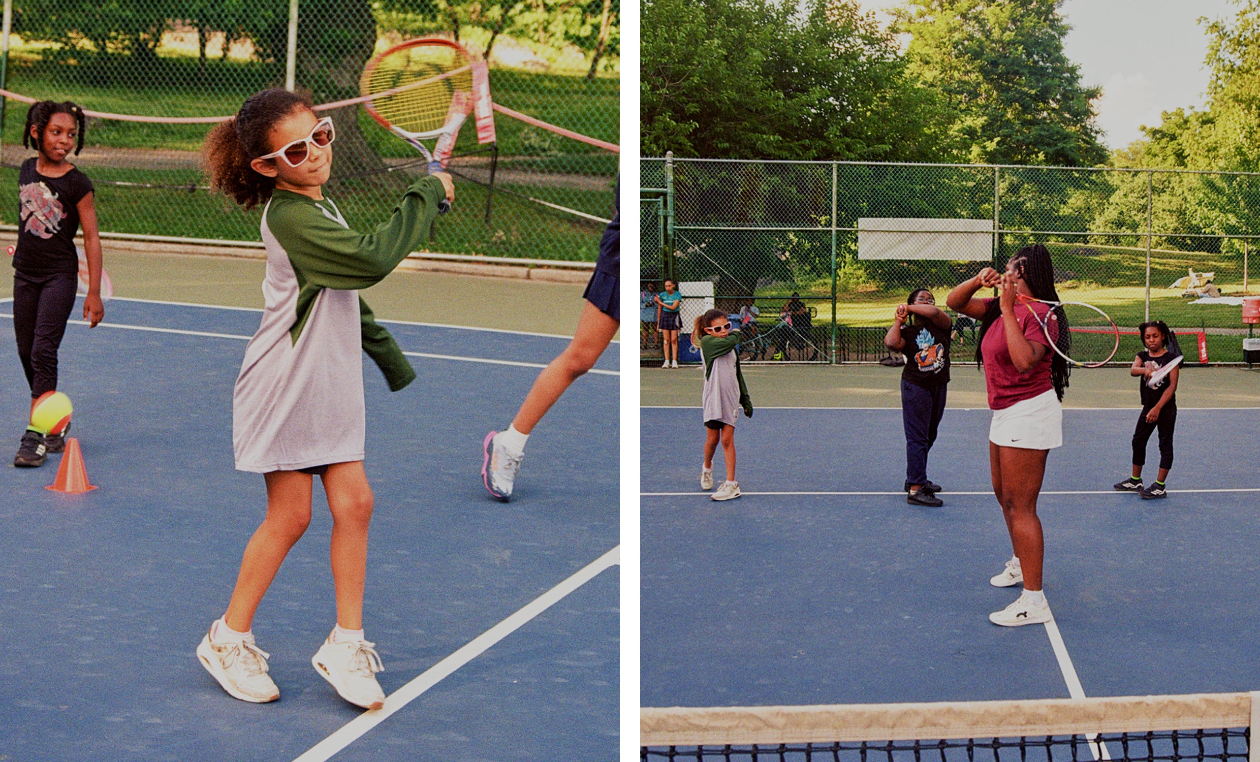 Youth playing tennis.