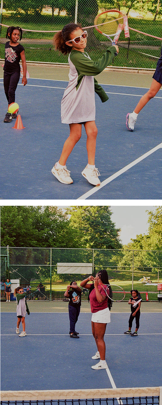 Youth playing tennis.