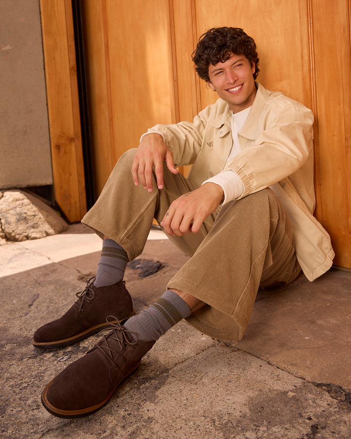 Men's Navi Boot in Water Repellent Chocolate Brown Leather shown.